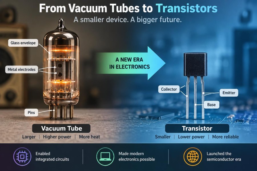 🔌 First in Electronics: How the Transistor Replaced Vacuum Tubes and Started the Semiconductor Era