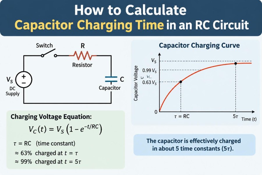 🔌 How to Calculate Capacitor Charging Time in an RC Circuit