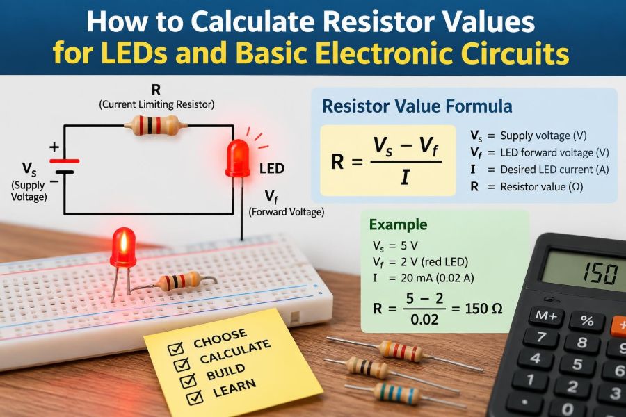 🔌 How to Calculate Resistor Values for LEDs and Basic Electronic Circuits