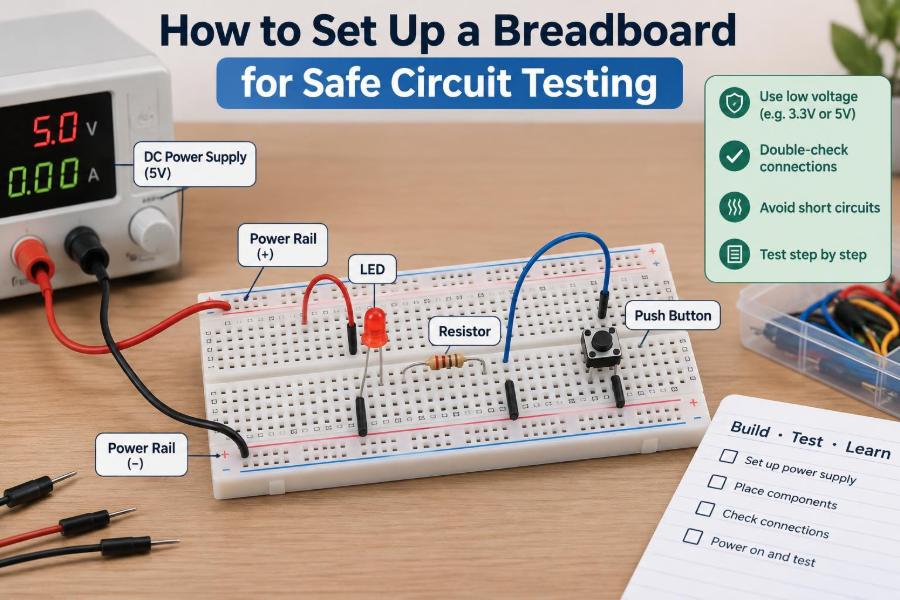 ๐ How to Set Up a Breadboard for Safe Circuit Testing