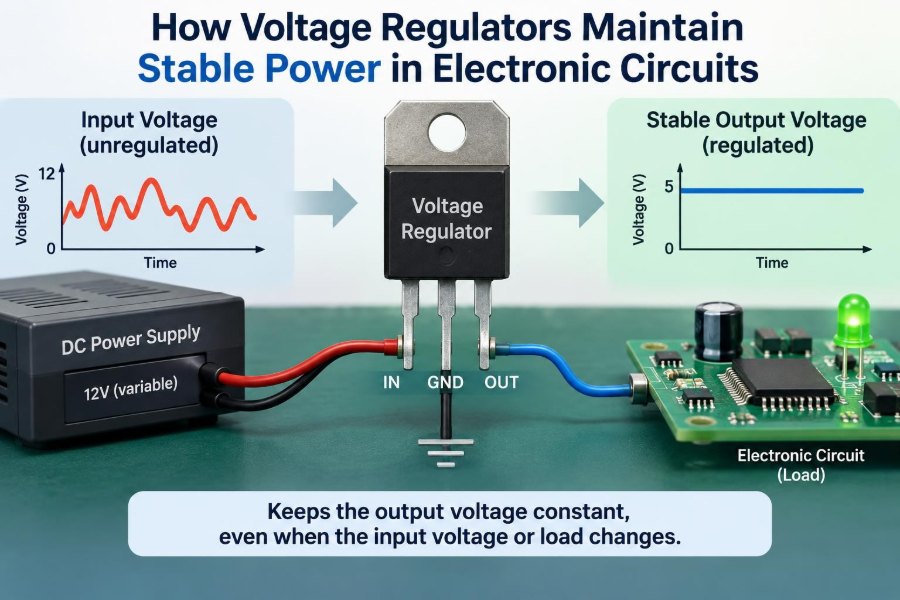 🔋 How Voltage Regulators Maintain Stable Power in Electronic Circuits