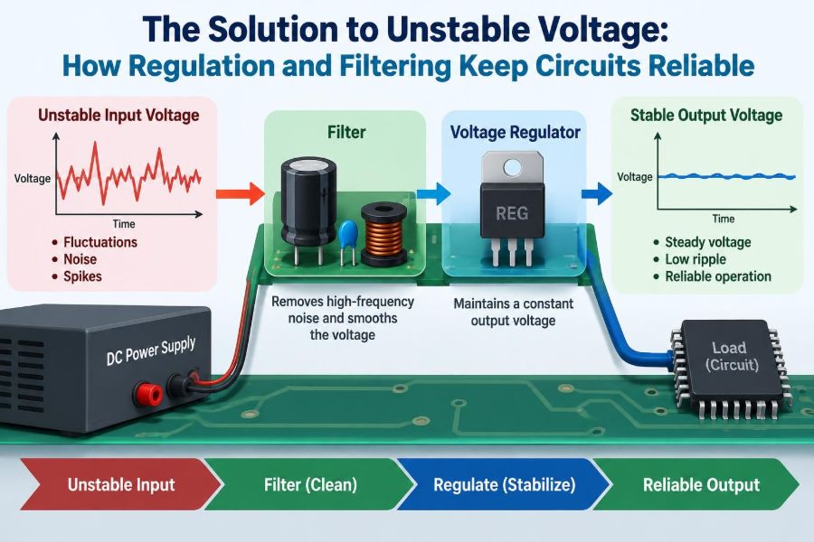 🔌 The Solution to Unstable Voltage: How Regulation and Filtering Keep Circuits Reliable