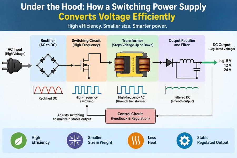 ๐ Under the Hood: How a Switching Power Supply Converts Voltage Efficiently