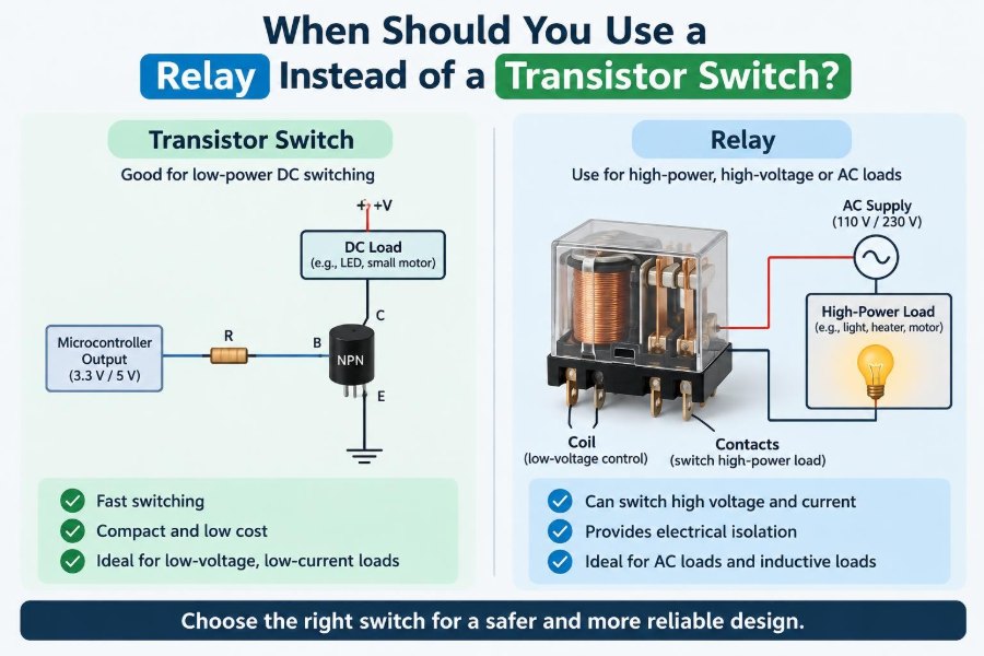 🔌 When Should You Use a Relay Instead of a Transistor Switch?