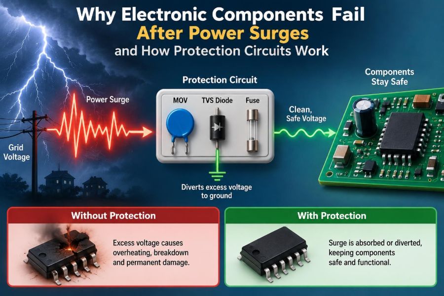 ⚡ Why Electronic Components Fail After Power Surges and How Protection Circuits Work