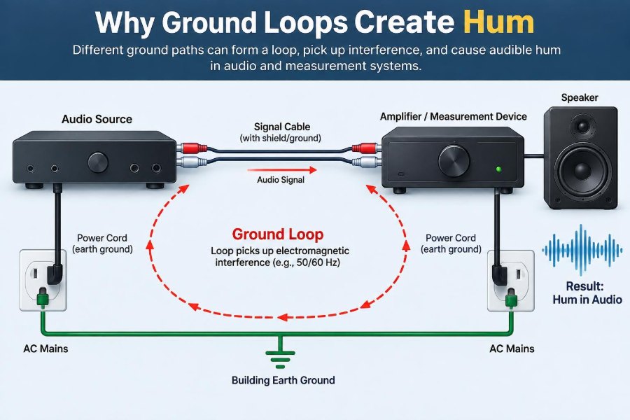 🌍 Why Ground Loops Create Hum in Audio and Measurement Systems