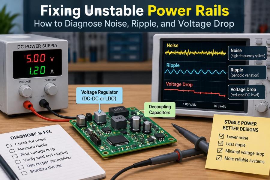 🔌 Fixing Unstable Power Rails: How to Diagnose Noise, Ripple, and Voltage Drop