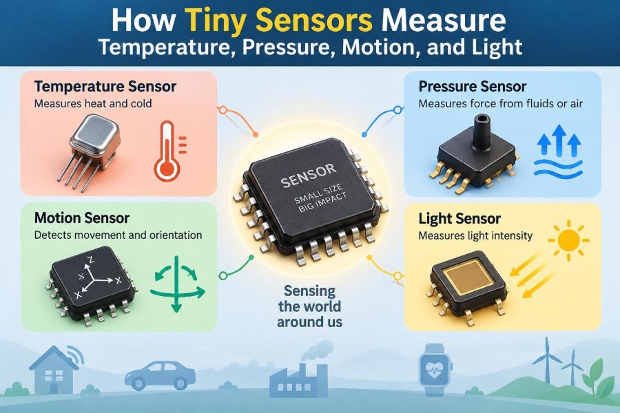 🔌 How Tiny Sensors Measure Temperature, Pressure, Motion, and Light