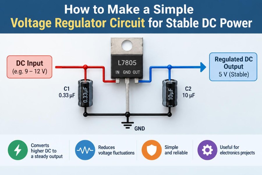 🔌 How to Make a Simple Voltage Regulator Circuit for Stable DC Power
