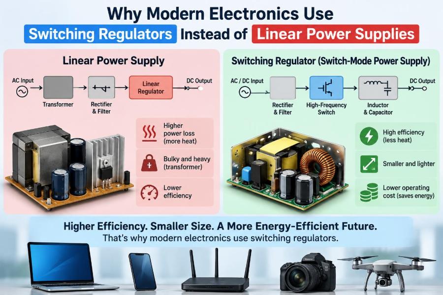 🔌 Why Modern Electronics Use Switching Regulators Instead of Linear Power Supplies